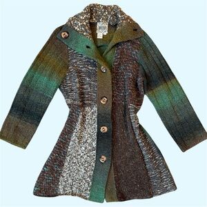 Vintage Curio Whimsygoth earthy chunky cardigan with mixed knits